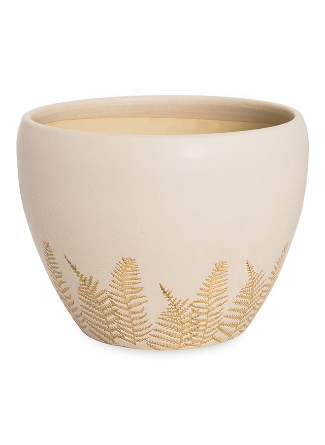 Embossed Leaf Ceramic Planter Beige 37.5x29 cm