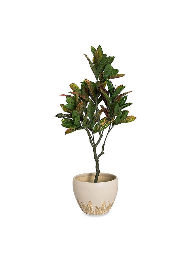 Embossed Leaf Ceramic Planter Beige 37.5x29 cm