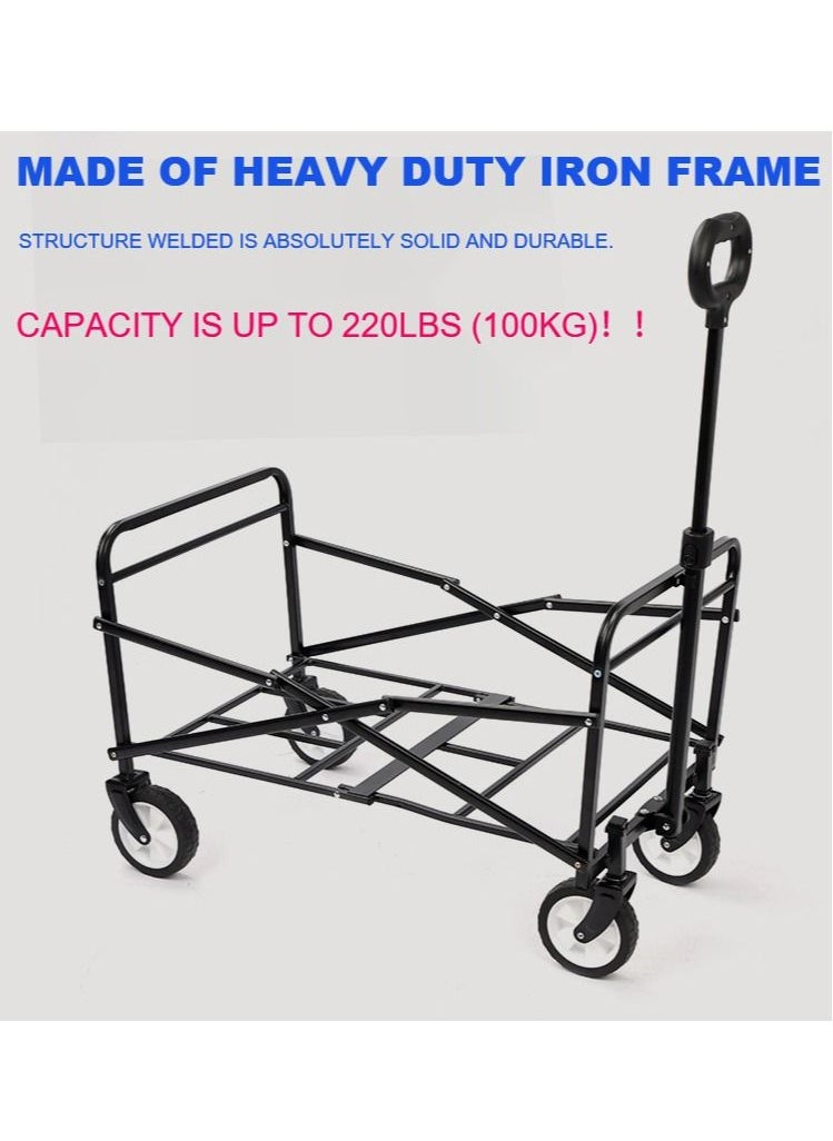 Folding Wagon Foldable Camping Cart Heavy Duty Utility Beach Wagon Cart  Large Capacity Foldable Grocery Wagon for Garden Outdoor Sports Camping Picnic