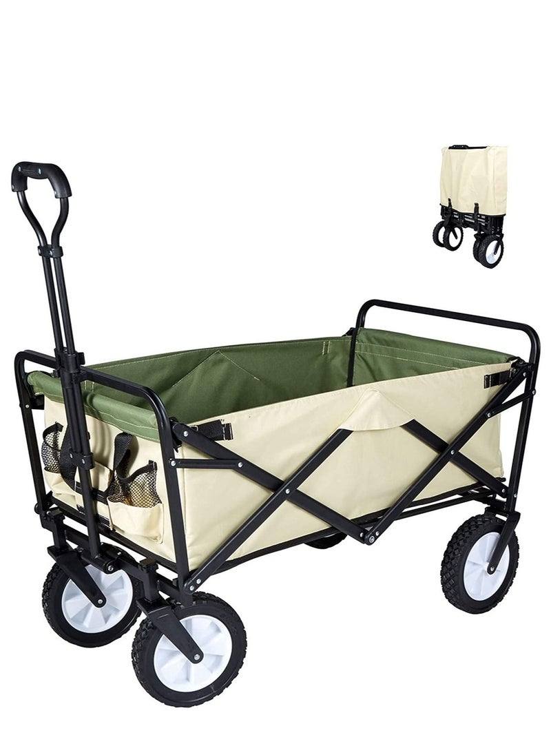 COOLBABY Heavy Duty Collapsible Folding Wagon Utility Outdoor Camping Garden Cart with Universal Wheels & Adjustable Handle