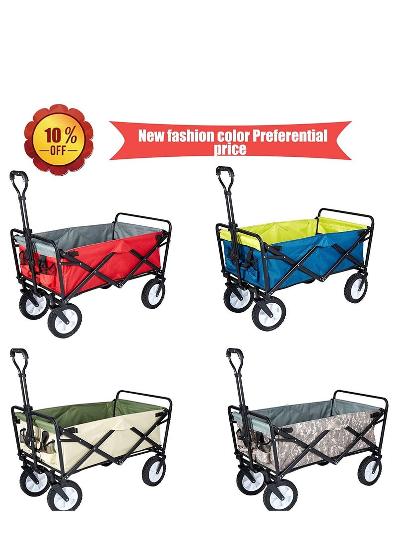 COOLBABY Heavy Duty Collapsible Folding Wagon Utility Outdoor Camping Garden Cart with Universal Wheels & Adjustable Handle