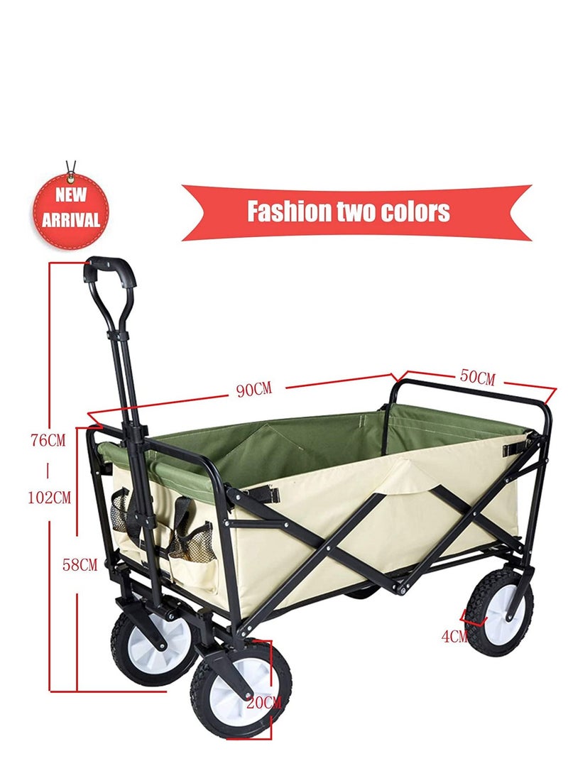 COOLBABY Heavy Duty Collapsible Folding Wagon Utility Outdoor Camping Garden Cart with Universal Wheels & Adjustable Handle
