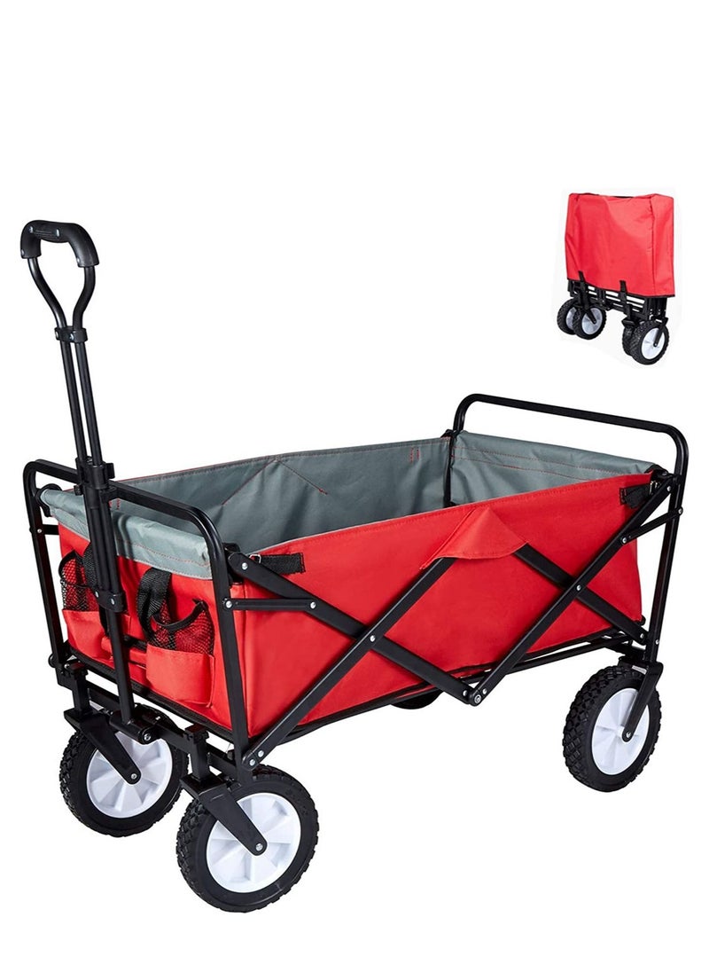 COOLBABY Heavy Duty Collapsible Folding Wagon Utility Outdoor Camping Garden Cart with Universal Wheels & Adjustable Handle