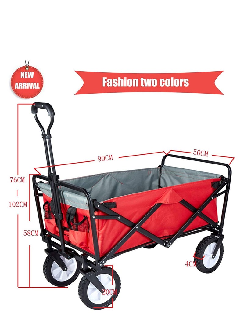 COOLBABY Heavy Duty Collapsible Folding Wagon Utility Outdoor Camping Garden Cart with Universal Wheels & Adjustable Handle