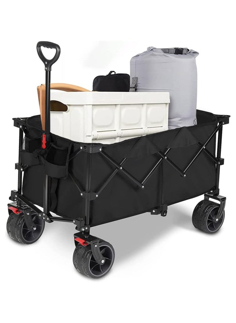 Folding Wagon Foldable Camping Cart Heavy Duty Utility Beach Wagon Cart Large Capacity Foldable Grocery Wagon for Garden Outdoor Sports Camping Picnic