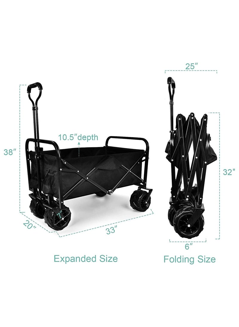 Folding Wagon Foldable Camping Cart Heavy Duty Utility Beach Wagon Cart Large Capacity Foldable Grocery Wagon for Garden Outdoor Sports Camping Picnic