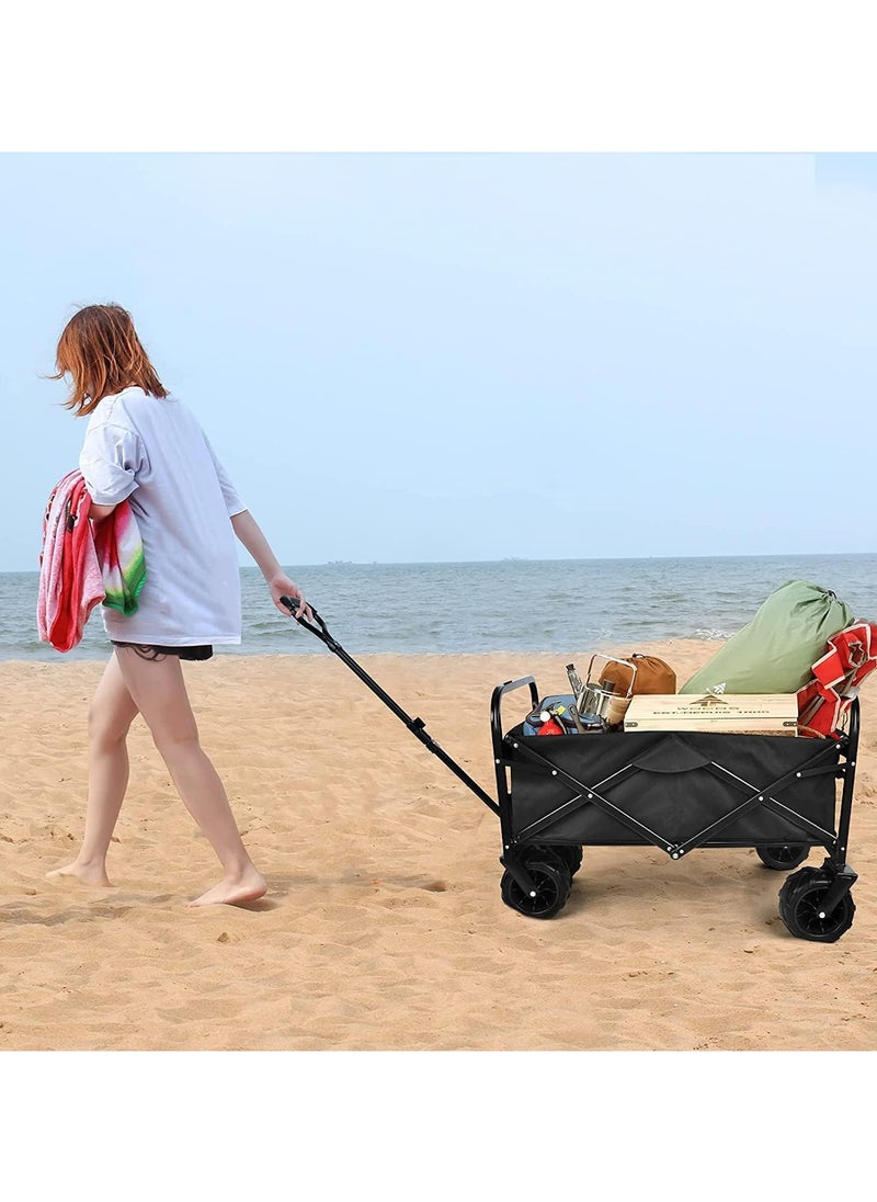 Folding Wagon Foldable Camping Cart Heavy Duty Utility Beach Wagon Cart Large Capacity Foldable Grocery Wagon for Garden Outdoor Sports Camping Picnic