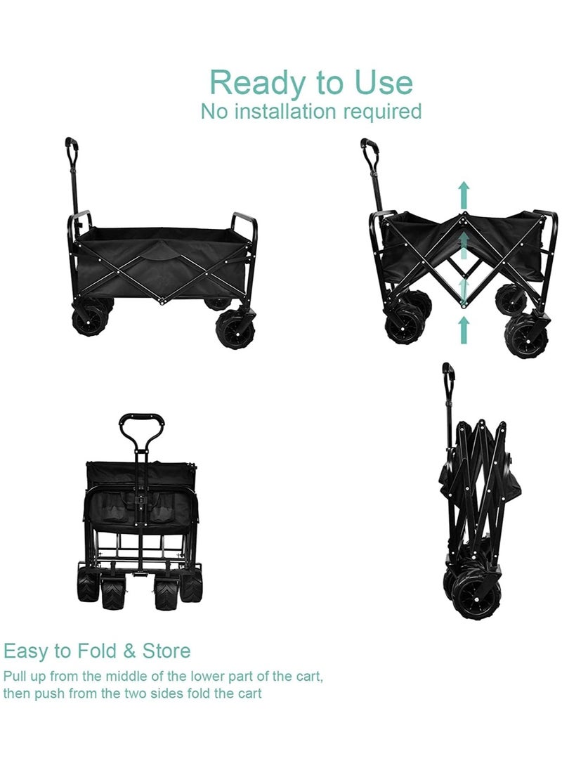 Folding Wagon Foldable Camping Cart Heavy Duty Utility Beach Wagon Cart Large Capacity Foldable Grocery Wagon for Garden Outdoor Sports Camping Picnic