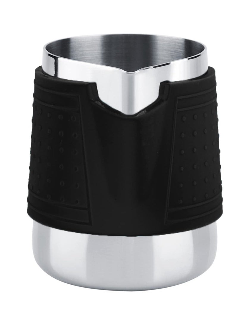 Small Milk Frother Jug, Handleless Milk Pitcher, Stainless Steel Creamer Non-Stick Teflon Frothing Pitcher, 12oz Home Kitchen Milk Cup, for Making Latte Art, Cappuccino(Black)