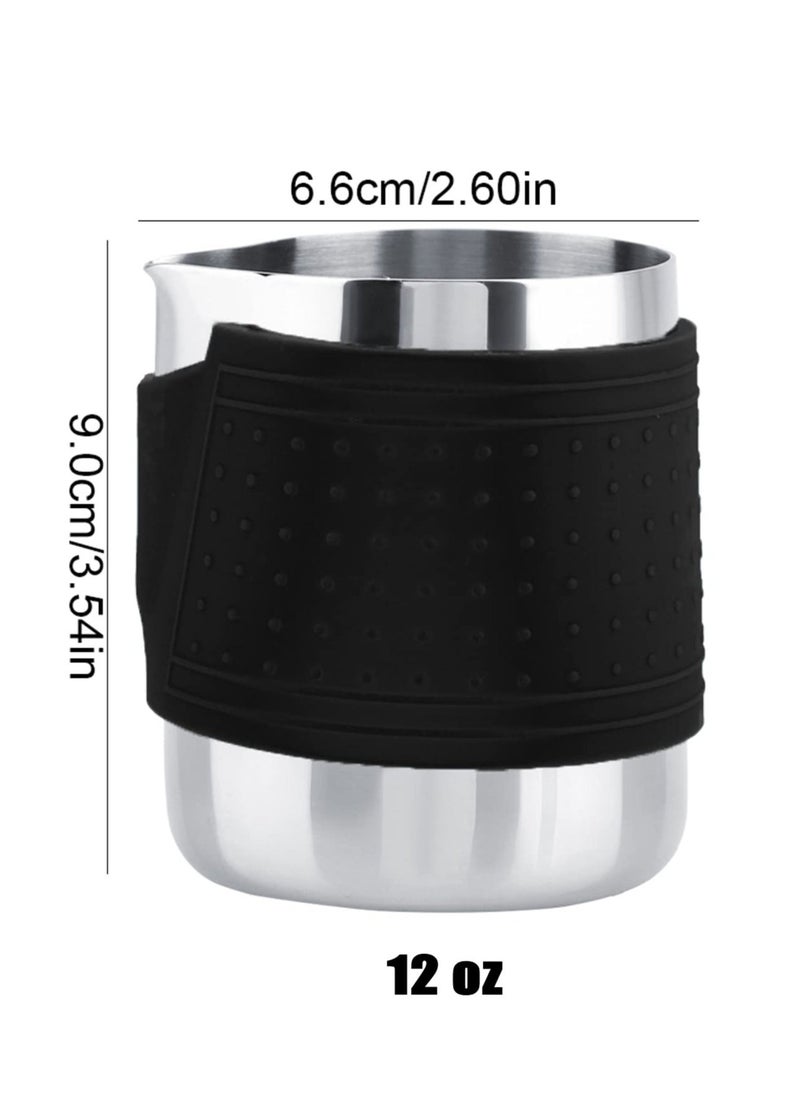 Small Milk Frother Jug, Handleless Milk Pitcher, Stainless Steel Creamer Non-Stick Teflon Frothing Pitcher, 12oz Home Kitchen Milk Cup, for Making Latte Art, Cappuccino(Black)