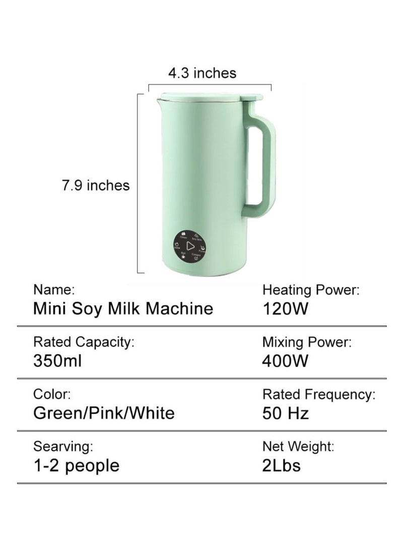 Mini Automatic Nut Milk Maker, 6 In 1 Soy Milk Maker, Homemade Almond, Oat, Soy, Plant-Based Milk, flower tea, with Delay Start/Keep Warm/Boil Water, Self-Cleaning Design 220V (350ml Green)