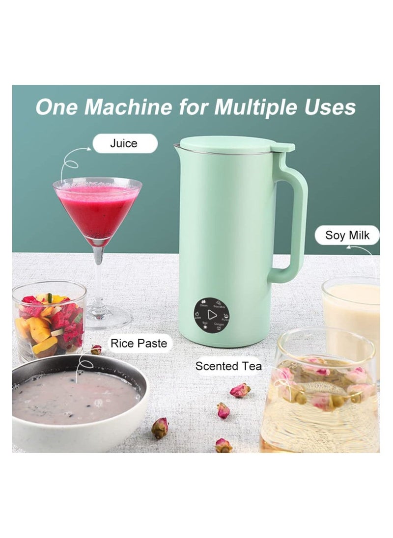 Mini Automatic Nut Milk Maker, 6 In 1 Soy Milk Maker, Homemade Almond, Oat, Soy, Plant-Based Milk, flower tea, with Delay Start/Keep Warm/Boil Water, Self-Cleaning Design 220V (350ml Green)