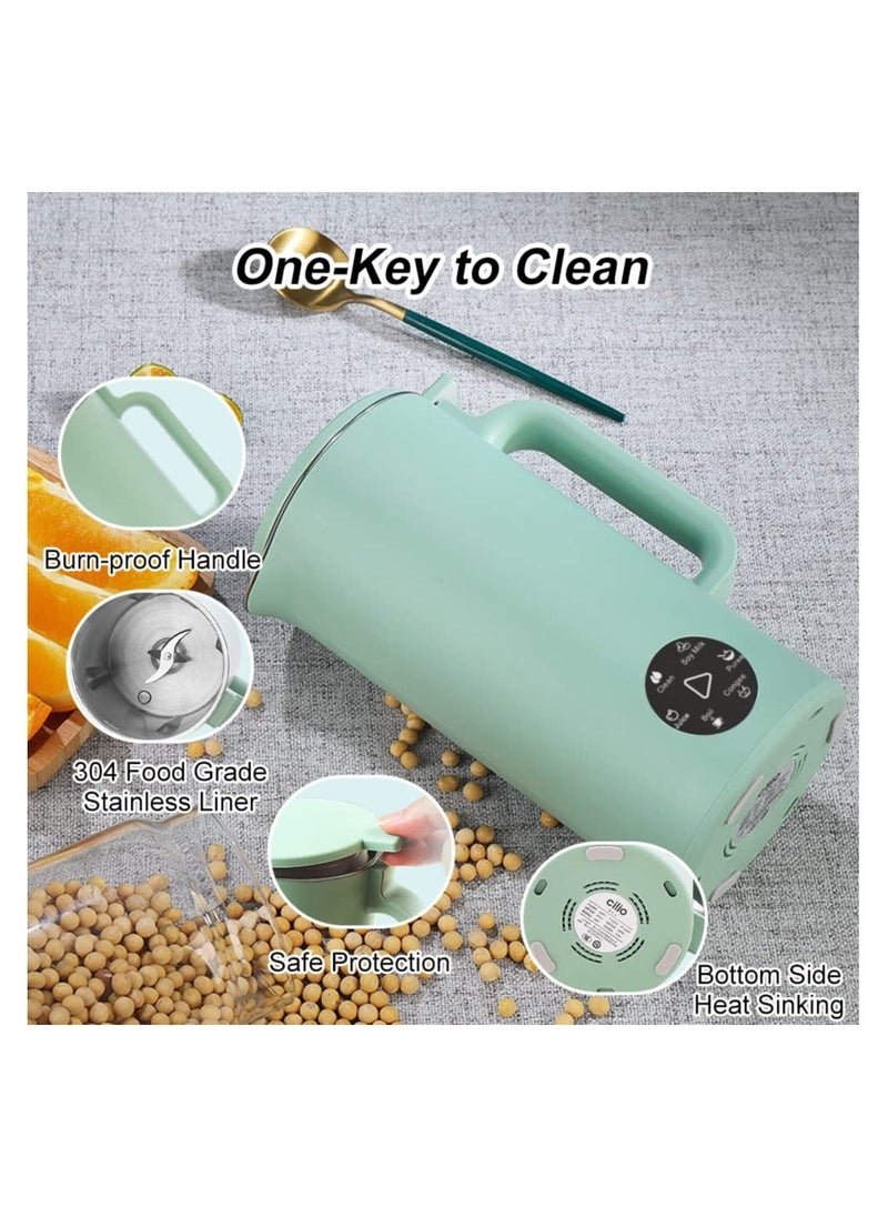 Mini Automatic Nut Milk Maker, 6 In 1 Soy Milk Maker, Homemade Almond, Oat, Soy, Plant-Based Milk, flower tea, with Delay Start/Keep Warm/Boil Water, Self-Cleaning Design 220V (350ml Green)