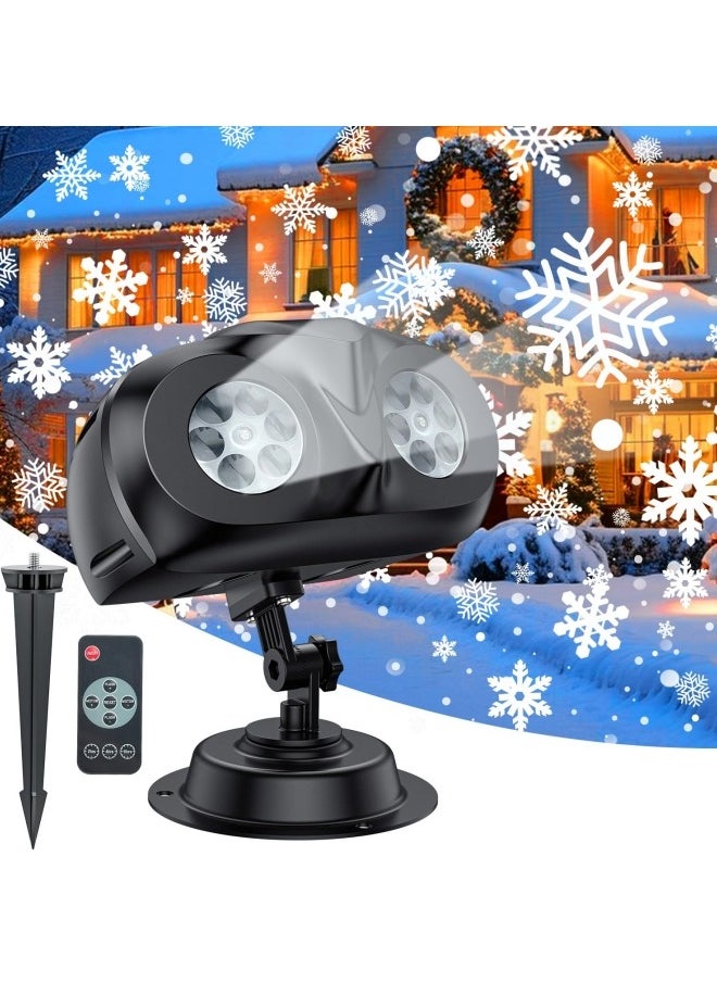 Snowflake Projector Lights Dual-Head Christmas Snowflake Light Projector HD Outdoor Indoor Festival Lighting Decoration with Remote, Timer and 16.4ft Cord