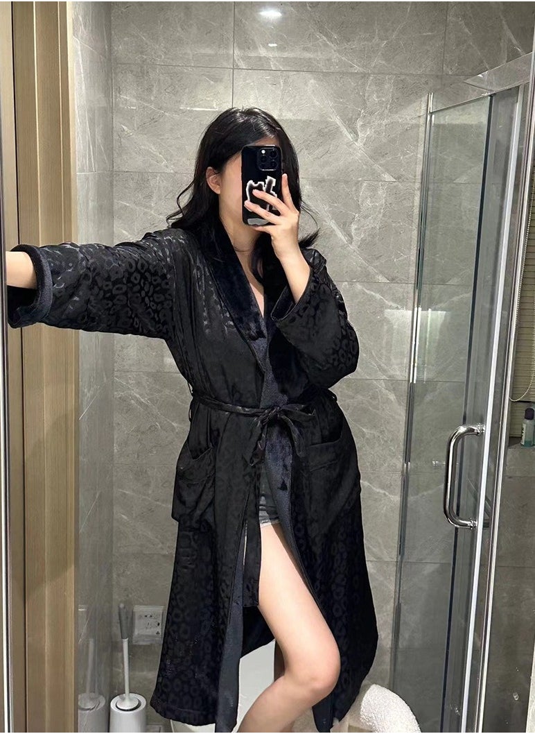 Luxury Imitation Silk Double-Layer Warm Bathrobe, Home Postpartum Clothing