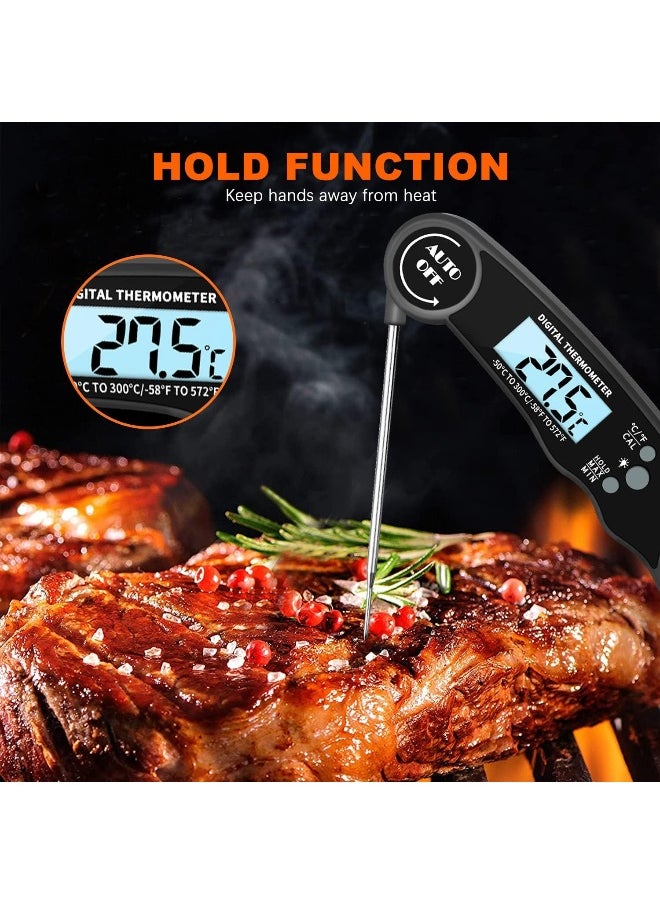 Digital Meat Thermometer Food Thermometer with LCD Magnet and Corkscrew, IPX6 Super Waterproof Kitchen Cooking Thermometer Probe for Baking, Oven, Fryer, Candy, Grill, BBQ and Turkey (BLACK)