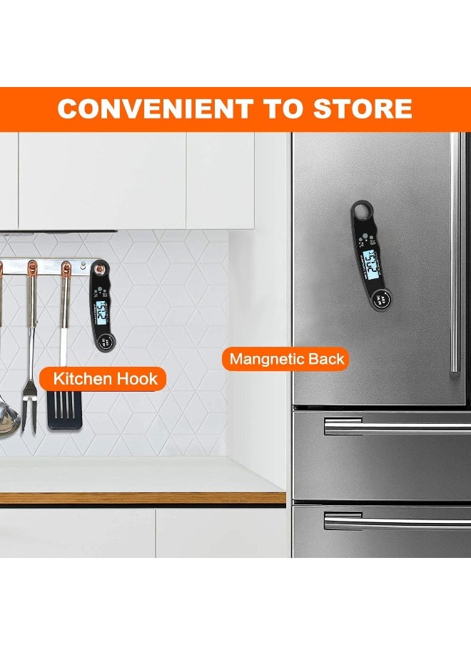 Digital Meat Thermometer Food Thermometer with LCD Magnet and Corkscrew, IPX6 Super Waterproof Kitchen Cooking Thermometer Probe for Baking, Oven, Fryer, Candy, Grill, BBQ and Turkey (BLACK)
