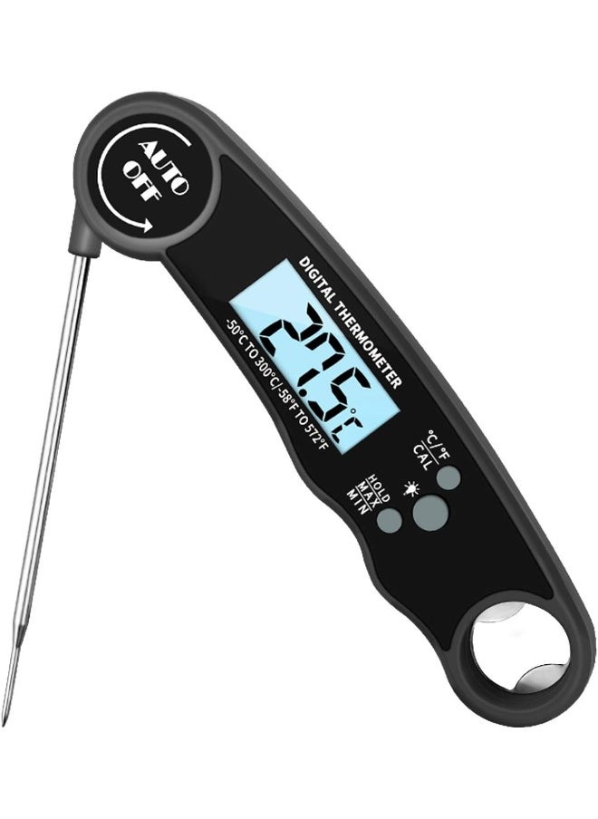 Digital Meat Thermometer Food Thermometer with LCD Magnet and Corkscrew, IPX6 Super Waterproof Kitchen Cooking Thermometer Probe for Baking, Oven, Fryer, Candy, Grill, BBQ and Turkey (BLACK)