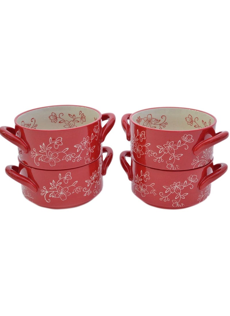 Temp-tations 4-Piece Floral Lace Bakers with Metal Wire Rack, Red