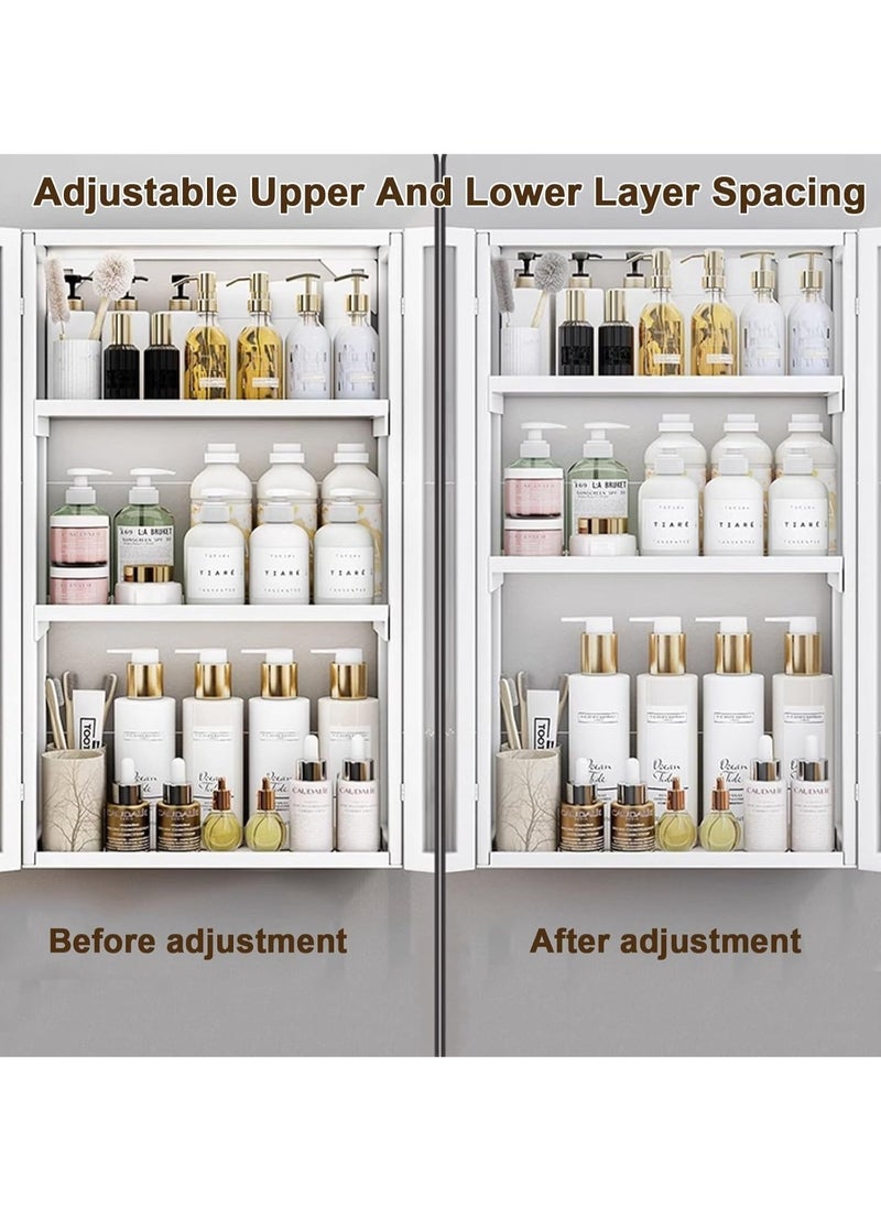 3 Tier Bathroom Storage Cabinet, Wall Mounted with Clear Doors