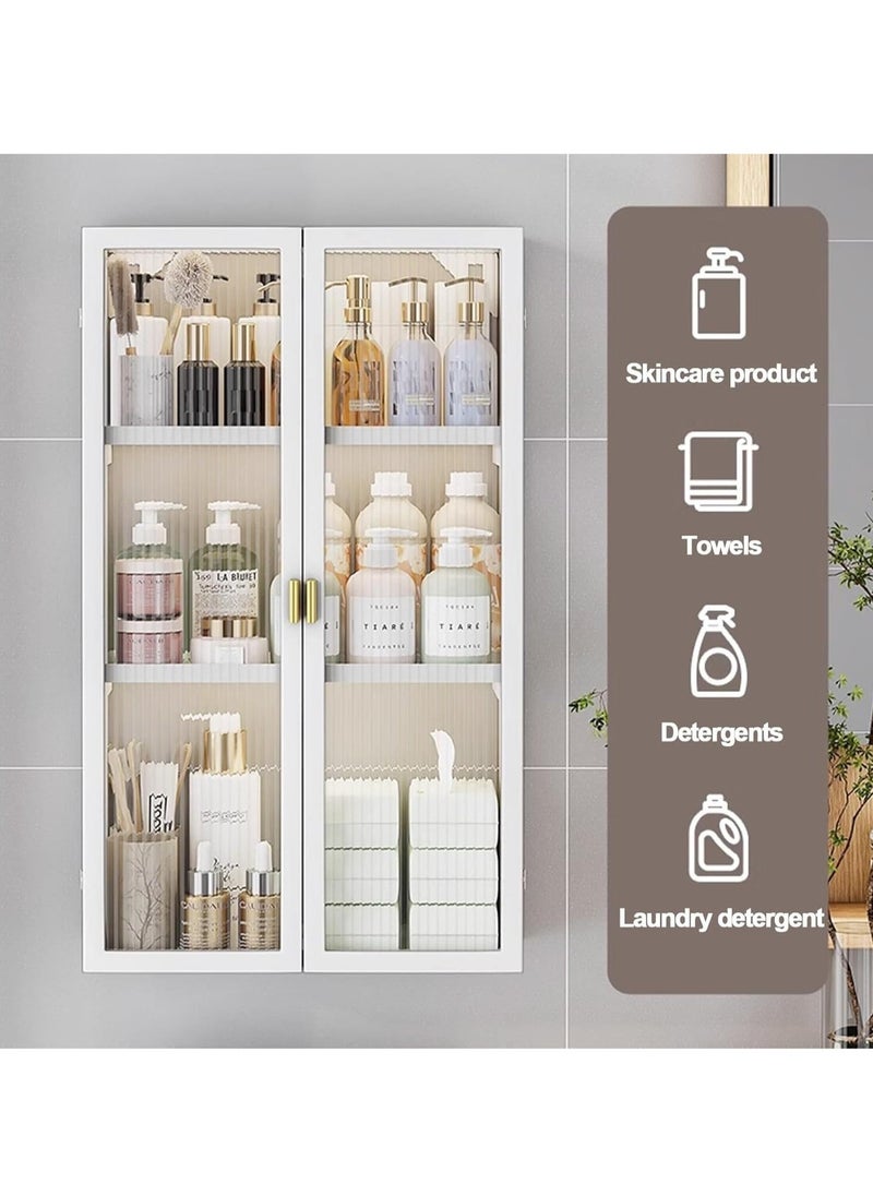3 Tier Bathroom Storage Cabinet, Wall Mounted with Clear Doors
