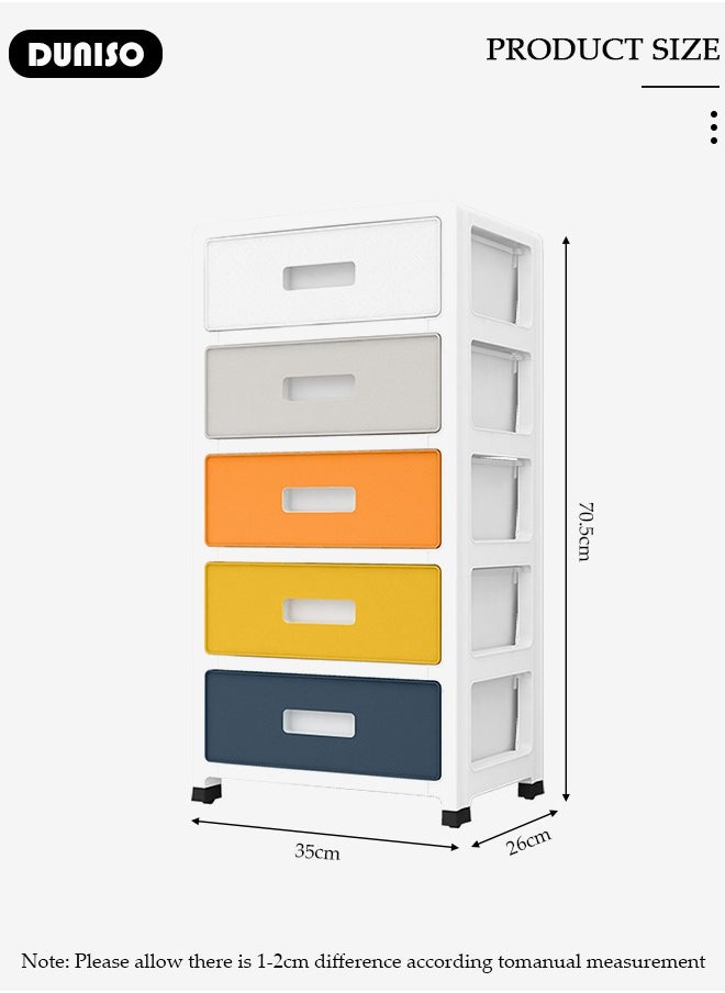 5-layers Drawer Storage Cabinet with Wheels,Toy Storage Box, Plastic Floor Storage Cabinet Drawer Storage Organizer for Clothes,Toys, Dust-proof Storage Containers Shelf Box for Living Room,Bathroom,kitchen,bedroom (35*26*70.5cm)