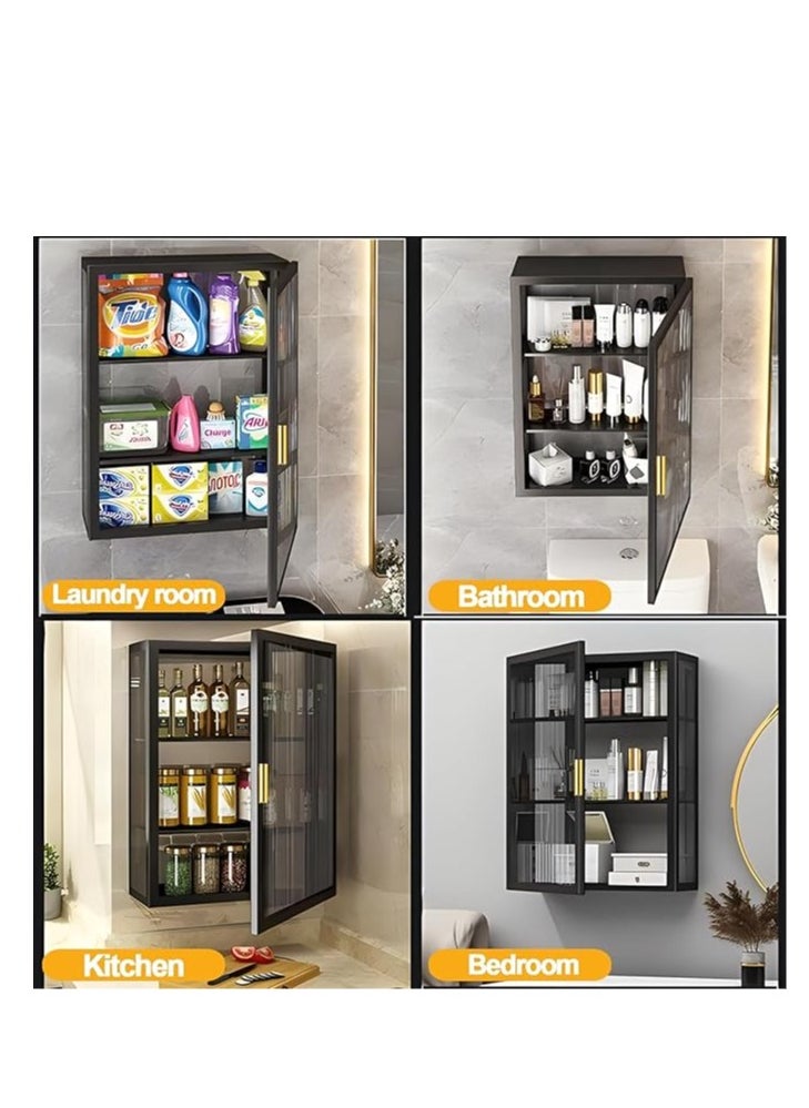 COOLBABY 3 Tier Bathroom storage Cabinet Shelf Wall Mounted Storage Cabinet with Clear Doors for Bedroom Bathroom Living Room Kitchen Storage Organizer