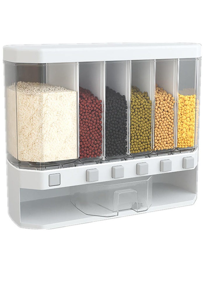 Cereal Dispenser, Airtight BPA-Free Dry Food Storage Container for Kitchen, Rice, Grains, Beans, & More, One-Click Dispenser, 6-Grid Organizer, Moisture-Proof, Easy Access, Large Capacity