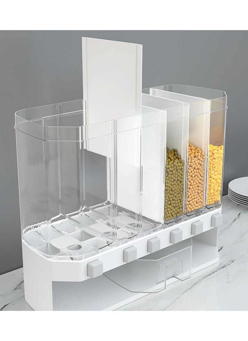 Cereal Dispenser, Airtight BPA-Free Dry Food Storage Container for Kitchen, Rice, Grains, Beans, & More, One-Click Dispenser, 6-Grid Organizer, Moisture-Proof, Easy Access, Large Capacity