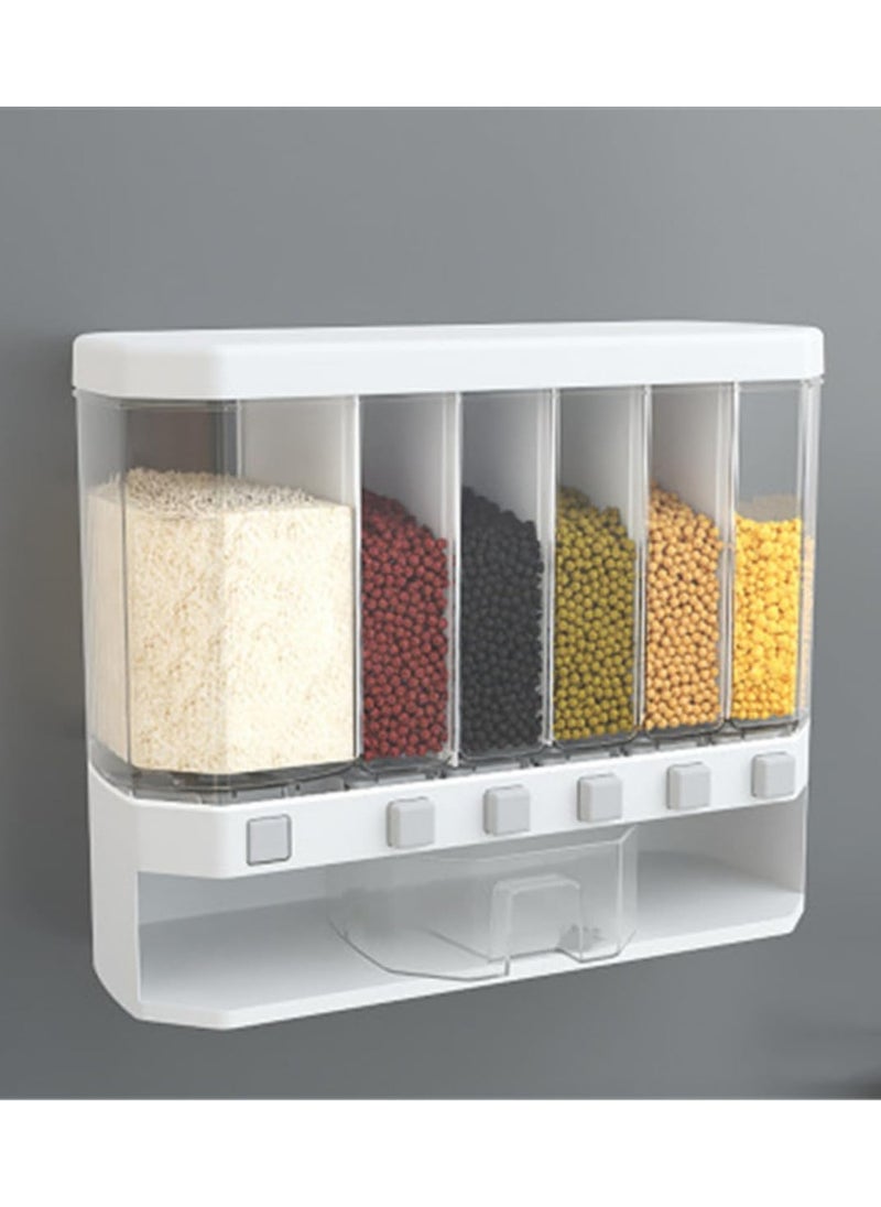 Cereal Dispenser, Airtight BPA-Free Dry Food Storage Container for Kitchen, Rice, Grains, Beans, & More, One-Click Dispenser, 6-Grid Organizer, Moisture-Proof, Easy Access, Large Capacity