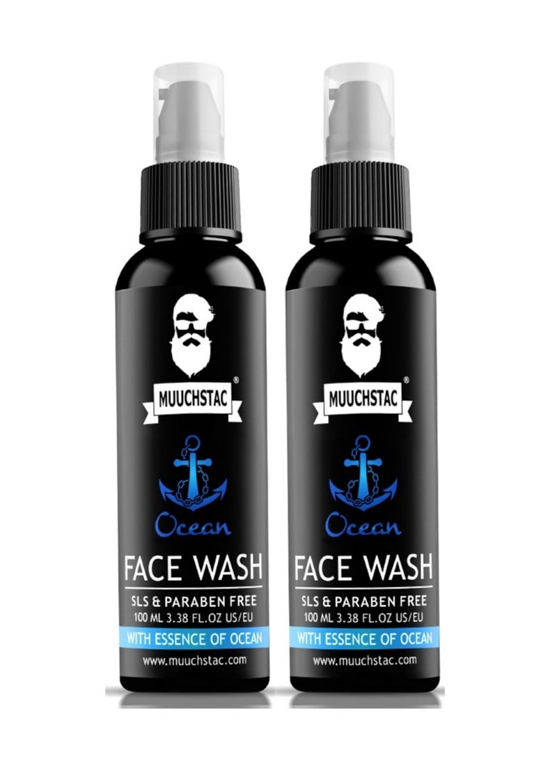 Muuchstac Ocean Face Wash for Men | Fight Acne & Pimples, Brighten Skin, Clears Dirt, Oil Control, Refreshing Feel - Multi-Action Formula (2x100 ml)