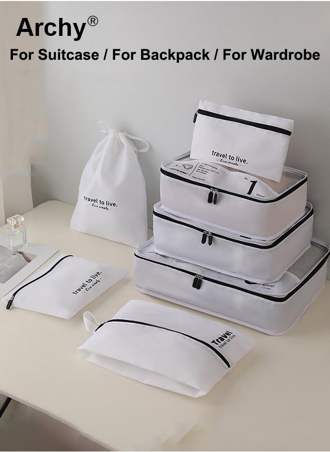 7 PCS Packing Cubes for Men and Women Lightweight Travel Luggage Organizer for Clothes Shoes Toiletries or Accessories Large Capacity Moisture Proof Storage Bags for Carry on Suitcases