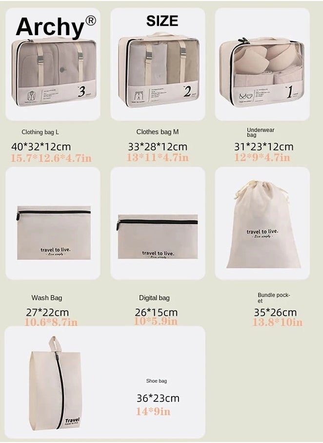 7 PCS Packing Cubes for Men and Women Lightweight Travel Luggage Organizer for Clothes Shoes Toiletries or Accessories Large Capacity Moisture Proof Storage Bags for Carry on Suitcases