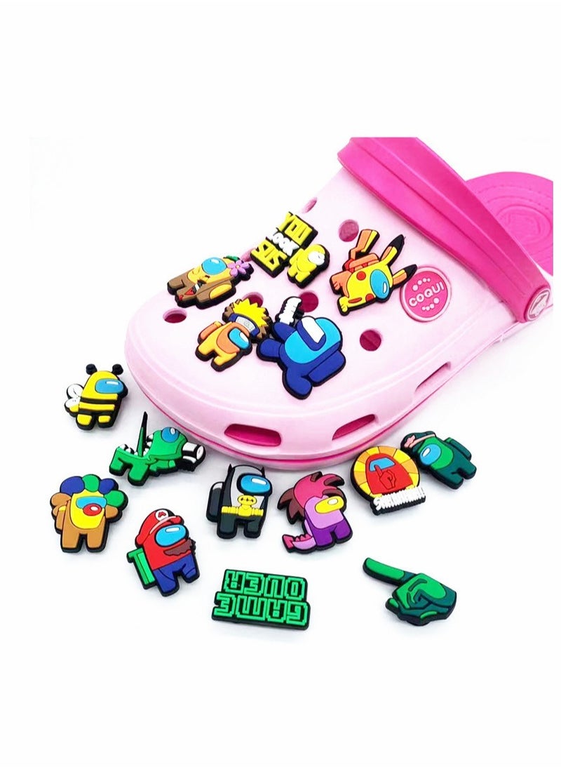 Shoe Decoration Charms, 15 PCS Mixed PVC Shoe Charms for Crocs Charm, PVC Shoe Charms for Croc, Different Shapes, Hole Hole Shoes Buckle, Party Gift for dult Men Women Kids and Teens Girls