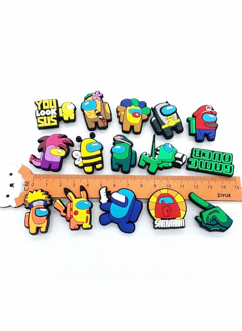 Shoe Decoration Charms, 15 PCS Mixed PVC Shoe Charms for Crocs Charm, PVC Shoe Charms for Croc, Different Shapes, Hole Hole Shoes Buckle, Party Gift for dult Men Women Kids and Teens Girls