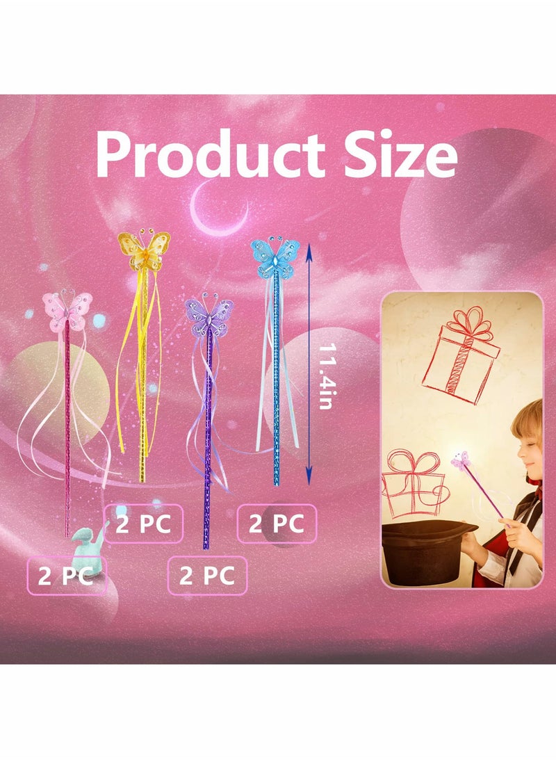 Butterfly Magic Fairy Wand Princess Glitter Wands With Ribbons For Girls Princess Costume Props Role Play Kids Magic Shows Cosplay Butterfly Party Favors Fairy Birthday Party Supplies 8 Pieces