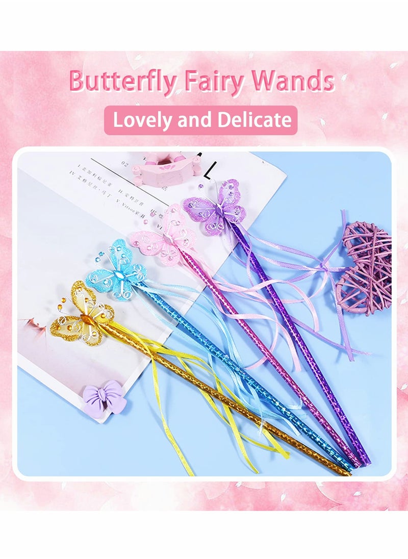 Butterfly Magic Fairy Wand Princess Glitter Wands With Ribbons For Girls Princess Costume Props Role Play Kids Magic Shows Cosplay Butterfly Party Favors Fairy Birthday Party Supplies 8 Pieces