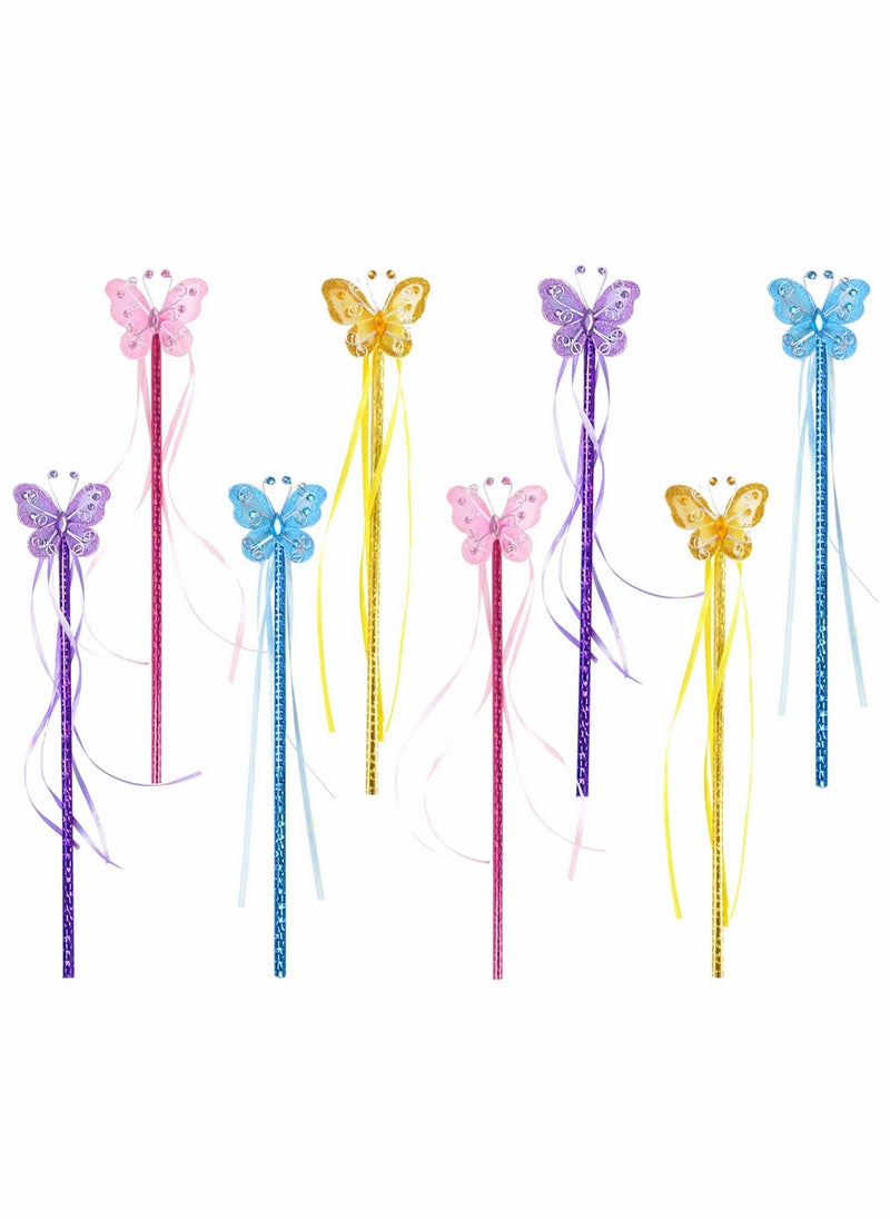 Butterfly Magic Fairy Wand Princess Glitter Wands With Ribbons For Girls Princess Costume Props Role Play Kids Magic Shows Cosplay Butterfly Party Favors Fairy Birthday Party Supplies 8 Pieces