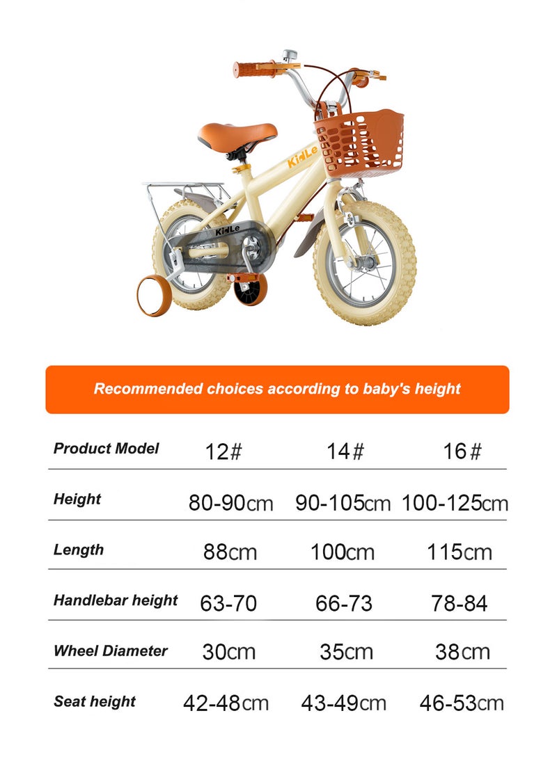 12-16 Inch Kids Bike High Carbon Steel Kids' Bike Children's Bicycle Suitable For Height 80-125cm Girls And Boys With Training Wheels With Headlights Adjustable Seat Rear Rear Seat Rack Wear-Resistant Tires Sensitive Brakes Safe And Stable 16inchcm