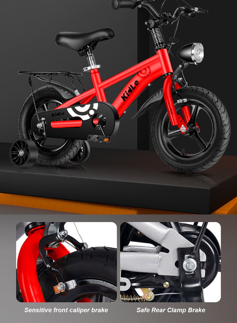 12-18 Inch Kids Bike High Carbon Steel Kids' Bike Children's Bicycle For 2-12 Years Old Girls And Boys With Training Wheels With Headlight Adjustable Seat Tail Rear Rack Wear-Resistant Tires Sensitive Brakes Safe and Stable 12inchcm