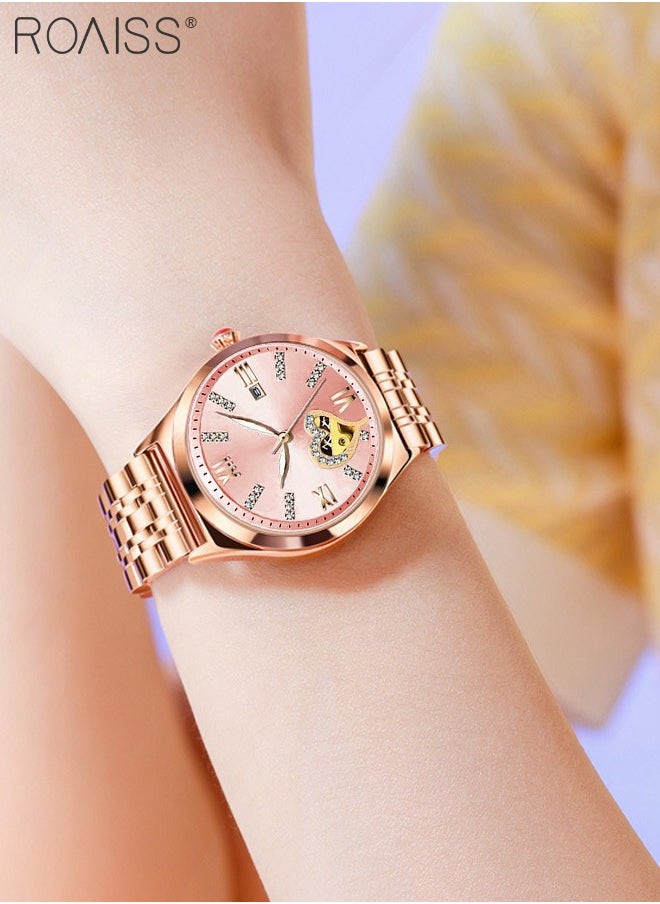 Fashion Quartz Watch for Women Pointer Display, Steel Band with Rhinestone Decoration, Hollow Heart Design. Luminous, Waterproof with Date Feature Ideal Gift for Female