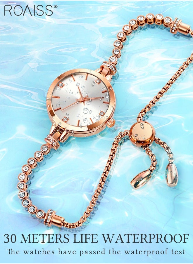 Women Watches Bracelet Diamond Ladies Female Small Rose Gold Fashion Luxury Thin Waterproof Analog Quartz Casual Girls Wife Gifts Rose Gold Wrist Watch