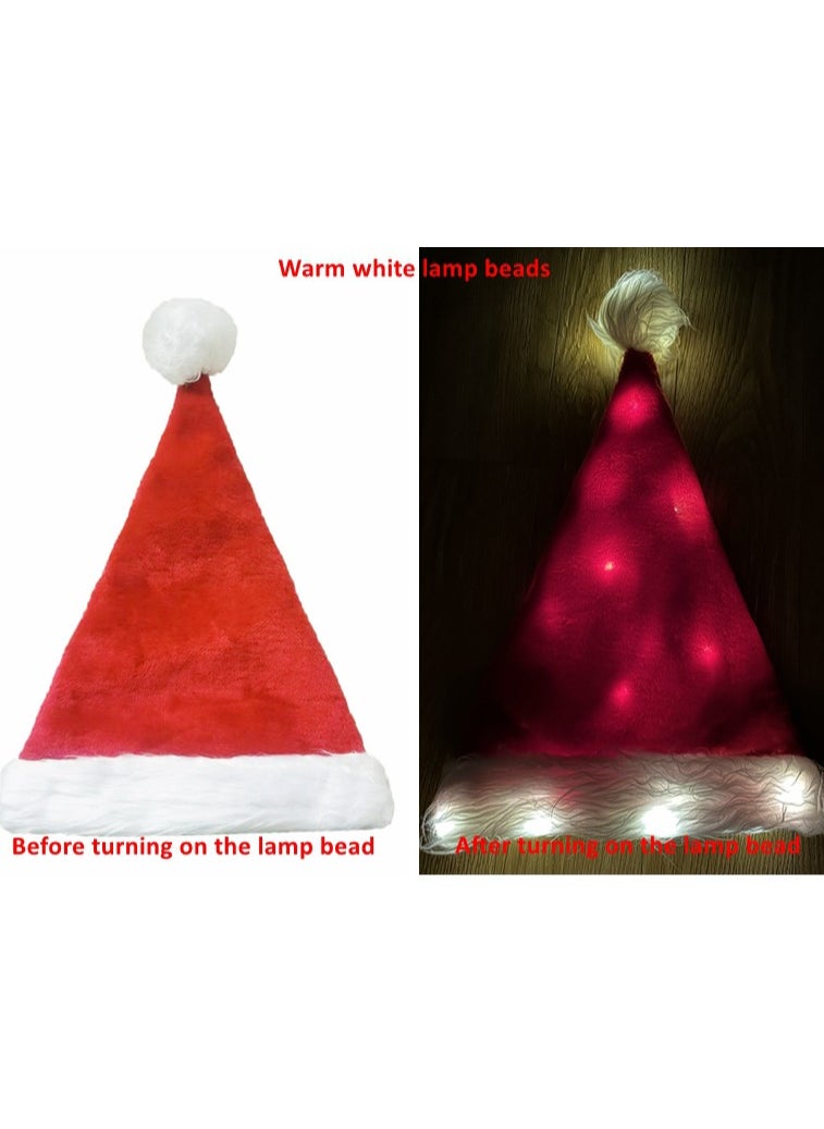 Santa Hats Christmas Hats for Adults Kids 2PCS Soft Thicken Classic Santa Hat LED Light for Xmas New Year Party