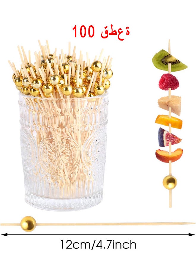 100 PCS Cocktail Stick Bamboo Fruit Sticks Wooden Toothpicks, For Party Tapas Nibbles Canapes Appetiser Fruit Skewer BBQ Sandwich Bento Accessory Pick Food