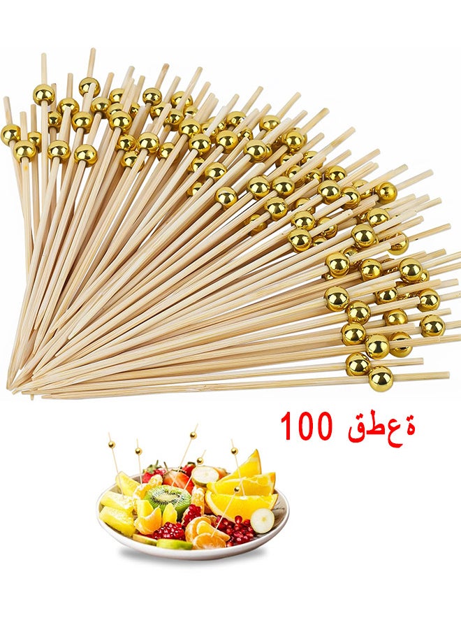 100 PCS Cocktail Stick Bamboo Fruit Sticks Wooden Toothpicks, For Party Tapas Nibbles Canapes Appetiser Fruit Skewer BBQ Sandwich Bento Accessory Pick Food