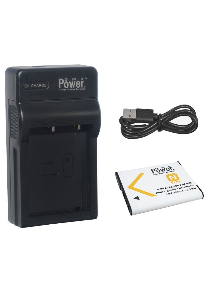 DMK Power NP-BN1 800mAh Battery and Single Slot Usb Charger Compatible with Sony DSC-QX10, DSC-QX30, DSC-QX100, DSC-TX100V, DSC-TX200V, DSC-W800, DSC-W810, DSC-W830, ect,