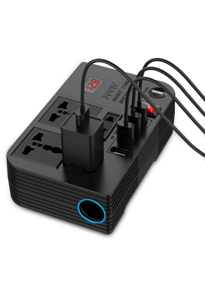 Spark 3 Car Power Inverter 300W: Extension Socket with USB 3.1A Ports and High Voltage Protection