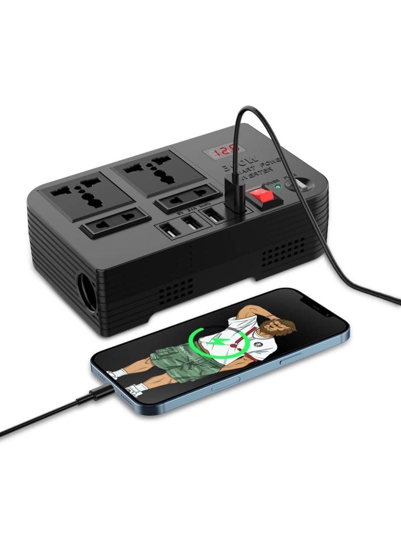 Spark 3 Car Power Inverter 300W: Extension Socket with USB 3.1A Ports and High Voltage Protection