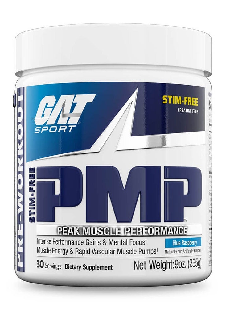 GAT Sport Stim Free PMP, 255g, Blue Raspberry Flavor, 30 Serving