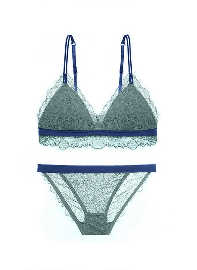 Women's Medium Size Bra and Panty Set Bra Lace Lash Floral Briefs Underwear Triangle Cup Young Girls Underwear Lingerie Bra and Panties Set Dark Green